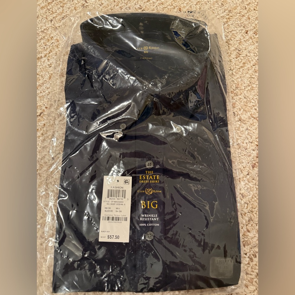 Club Room Blue (Deep Ocean) Dress Shirt Classic Style (Big Fit)